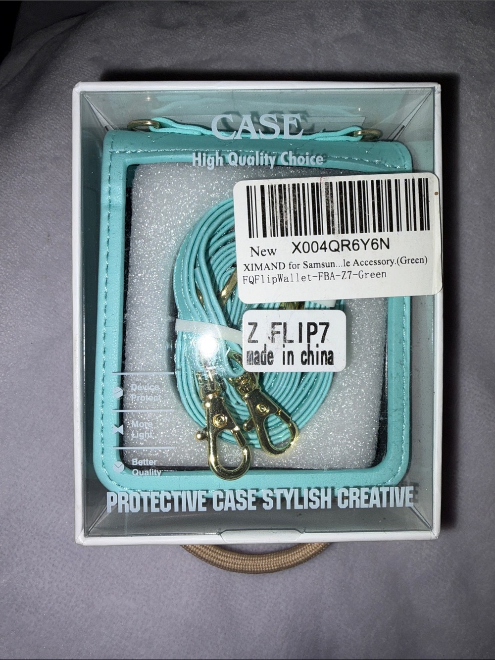 Samsung Z Flip 7 Mint Green Crossbody Phone Case Wallet with Gold Hardware